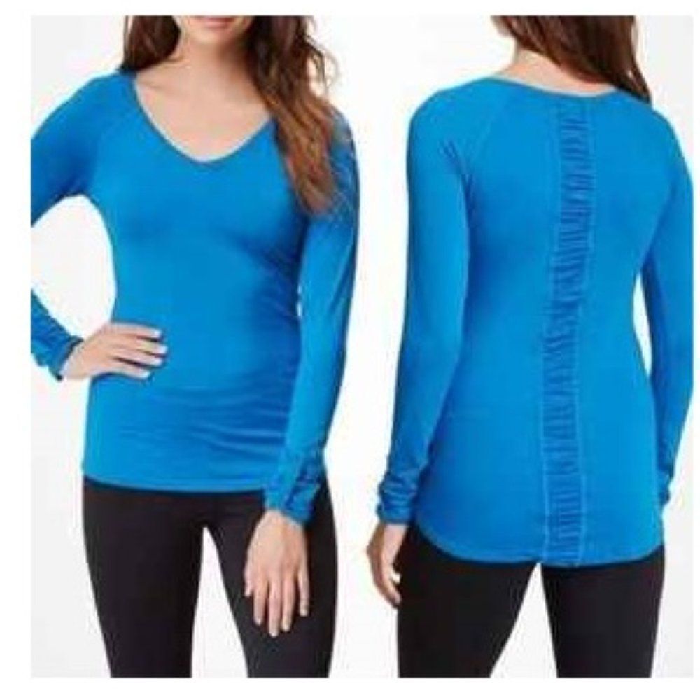 SPANX Women's Ruched Long Sleeve Activewear Top Blue Size Medium